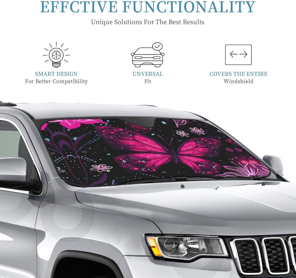 Car Shade Front Windshield Sunshade Car Windshield Cover Floral Butterfly
