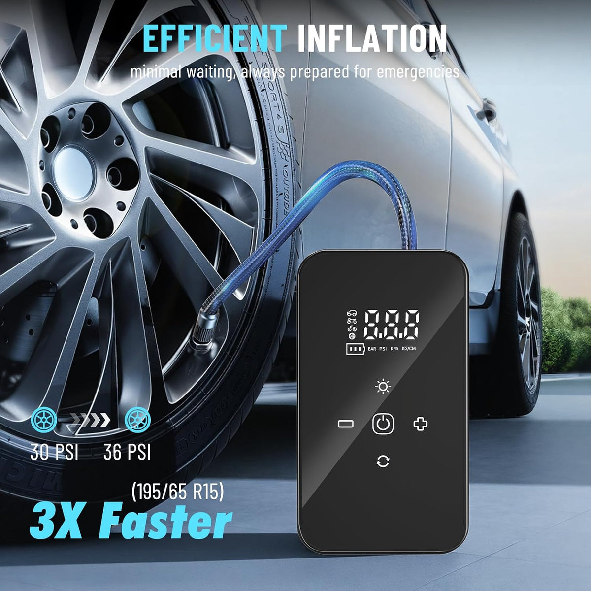 Tire Inflator Portable Air Compressor: Cordless Tire Pump for Car Tires with Digital Pressure Gauge & Auto Shutoff - Battery & 12V DC Dual Power Mini Air Pump for Car, Motorcycle, Bike, Balls