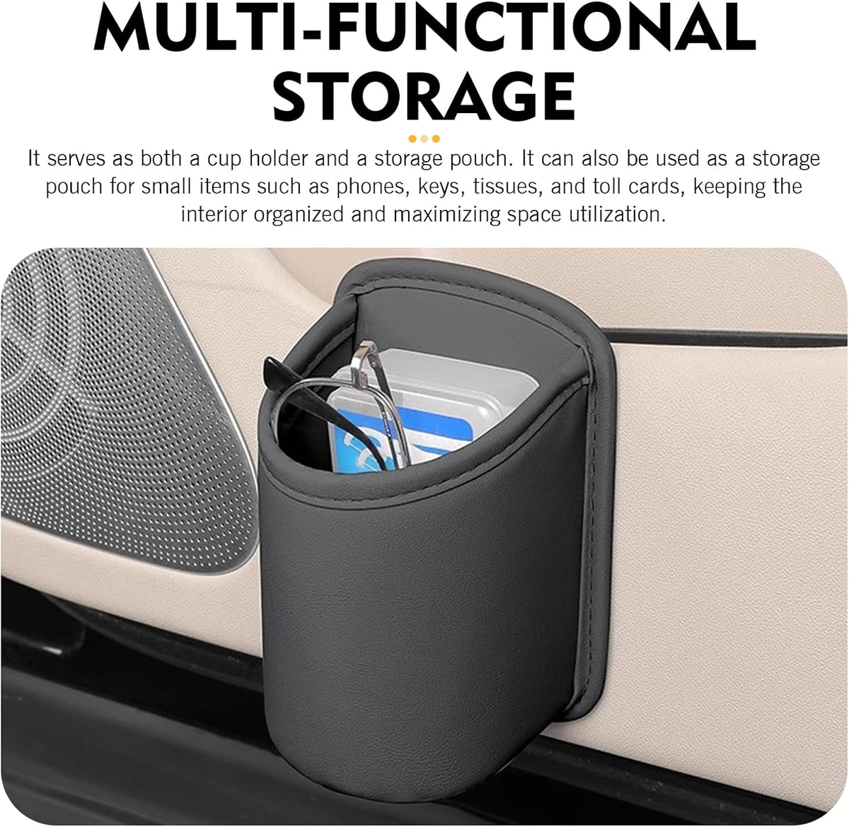 2 PCS Back Seat Cup Holders for Cars, Door Storage Box, Multifunctional Storage Bag Trash Can, Universal for Car Leather Water Bottle Holder, Auto Interior Accessories (Black)