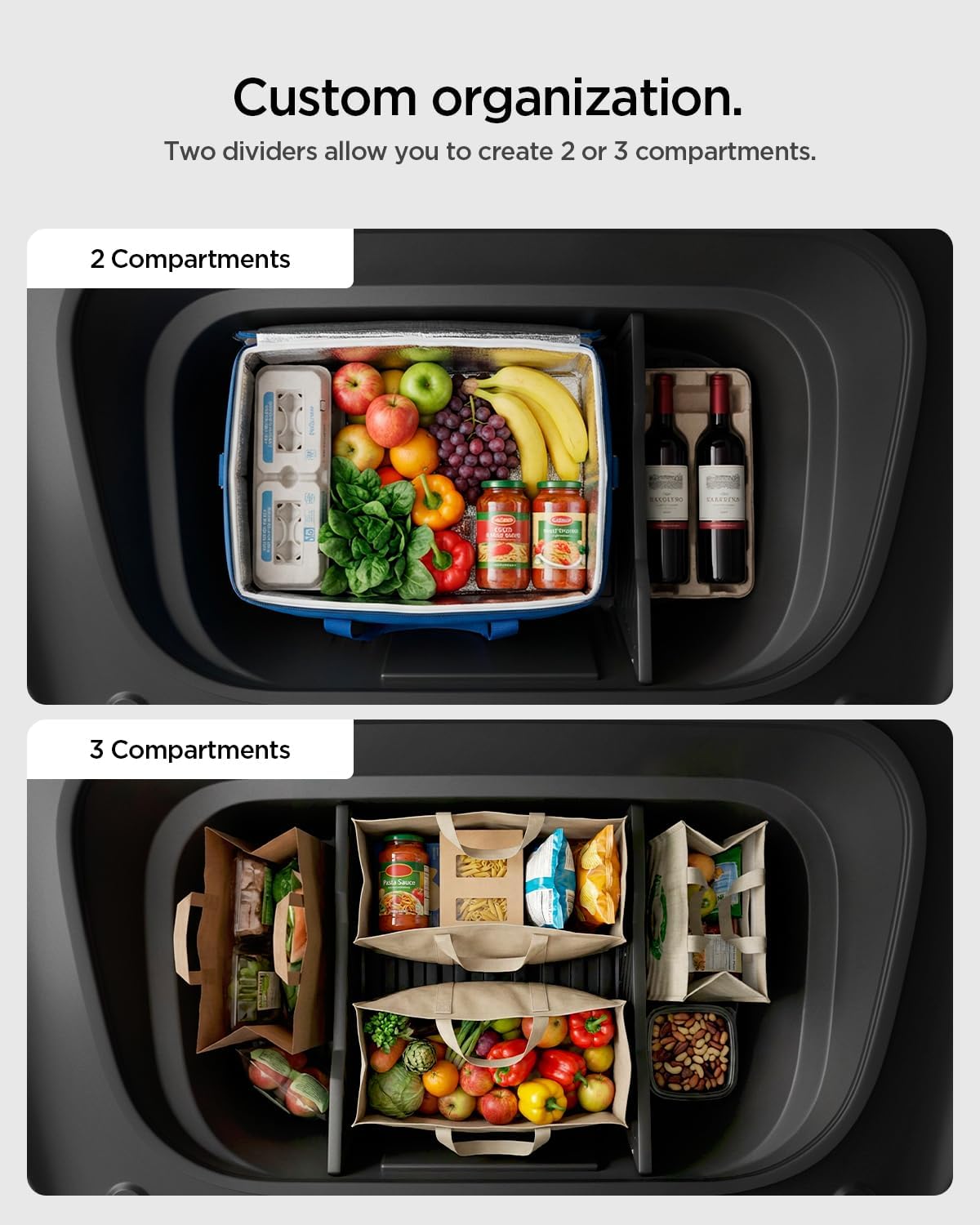 Spigen Front Trunk Divider for Tesla Model Y Juniper & Model Y L (Premium/Performance 2026/2025) - Storage Organization, Silicone Padded, Reduces Rattle Noise, Frunk Organizer Partition Set - 2 Pack