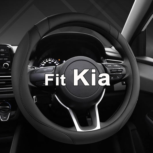 West Llama Customized Auto Car Steering Wheel Cover for Kia Sportage Sorento Spectra Forte 14.5-15 inch(Black-Standard Size)