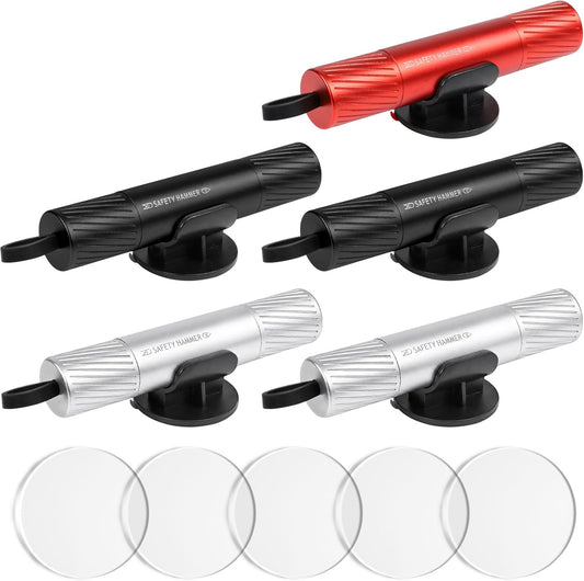 5Pcs Safety Hammer Emergency Car Escape Tool, Window Breaker Seatbelt Cutter with Base, Glass Breaker Under Water Auto Rescue Tool 2 in 1 for Every Driver