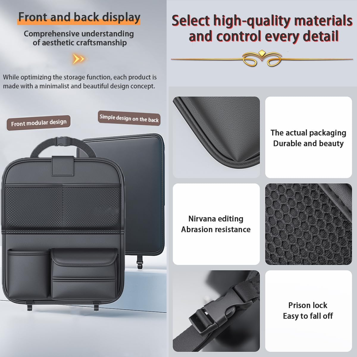 Backseat Car Organizer,5 Storage Pocketscar Seat Organizer,Car Storage Organizer with Foldable Food Tray,Car Seat Back Protectors Kick Mats Travel Accessories