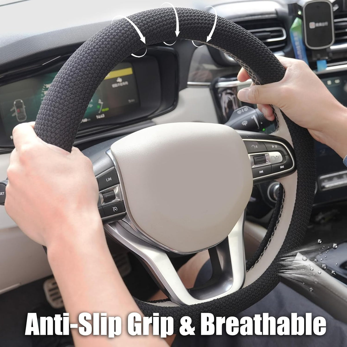 15“ Upgraded Black Steering Wheel Cover Men, Warm in Winter Cool in Summer