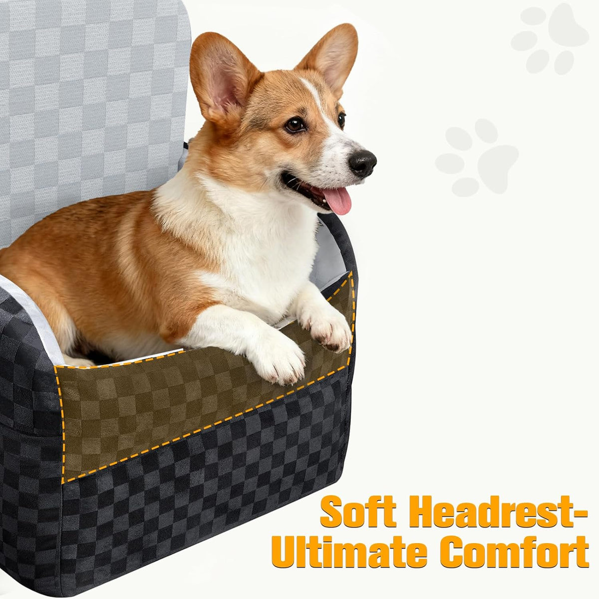 PETICON Waterproof Dog Car Seat for Small Medium Dogs, 6in Memory Foam Pet Booster Seat for Dogs up to 26 lbs with Pockets, Detachable Washable Pet Carseat with Y-Shape Safety Belt