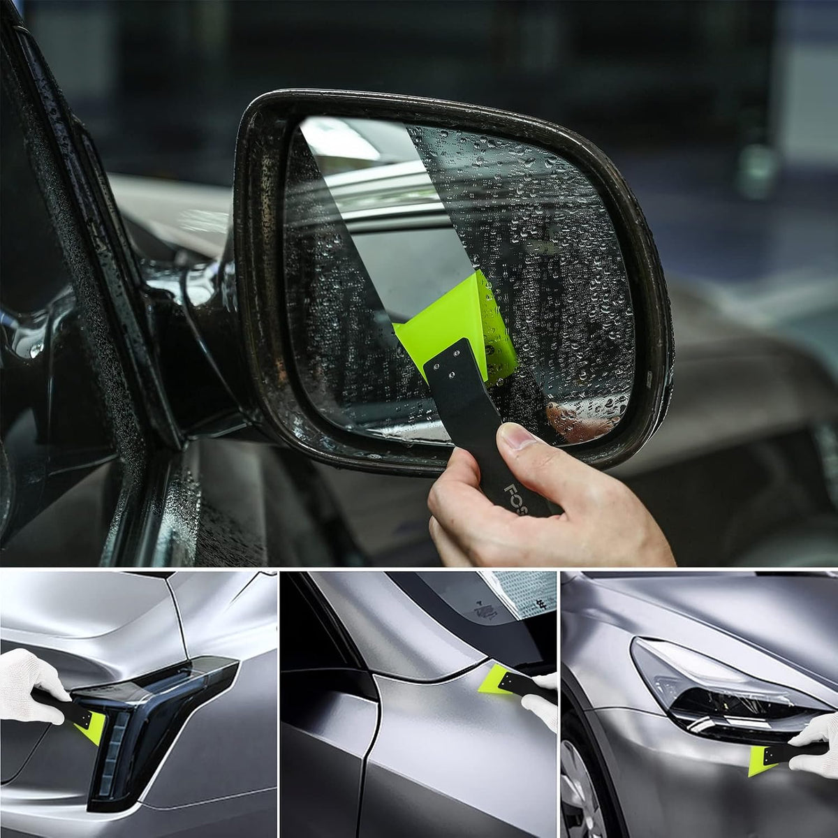 FOSHIO 2 Pack Small Squeegee for Vinyl, Stainless Steel Handle Mini Squeegee for Mirror Shower Glass Door Window Cleaning, Car Light, Bumper Vinyl Wrap Window Tint Kit