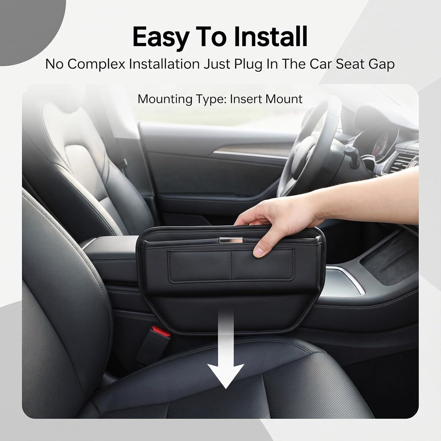 2Pack Universal Fit Premium Leather Car Seat Gap Filler Organizer, Center Console Organizer with Card Slots Front Seat Storage for Phone Cards Keys, Clever Gifts for SUV, Truck & Sedan, Black