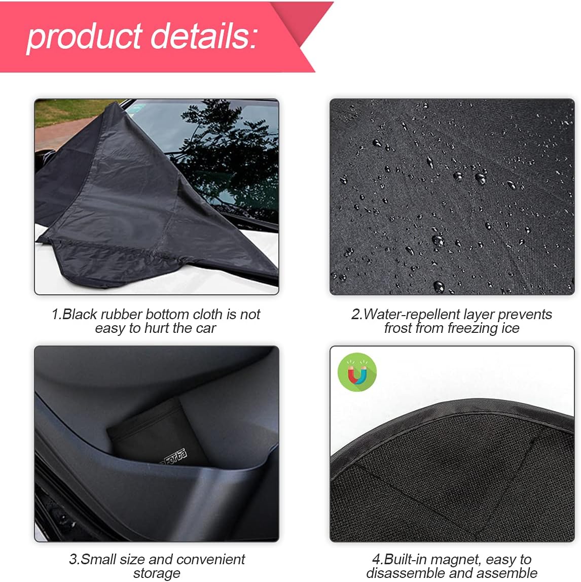 LoyaForba Car Magnetic Windshield Snow Cover for Ice, All Weather Application Windshield Cover, Snow and Wiper Protector for Most Cars, SUVs, Vans, Winter Car Front Window Accessories