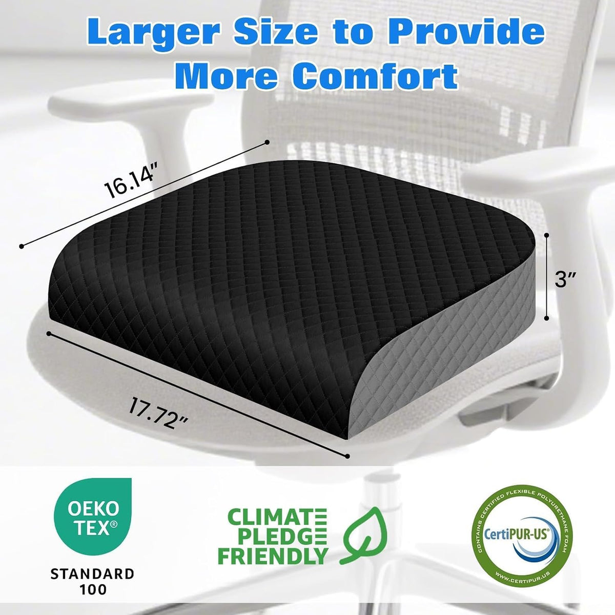 Seat Cushion, Office Chair Cushion, Chair Pad, Large, Black, Large