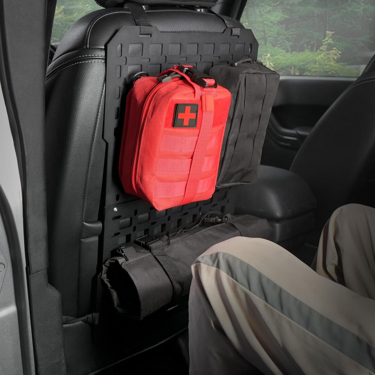 Car Organizer Back Seat – Tactical Seat Back MOLLE Panel with MOLLE Pouches, Universal Car Modular Storage Organizer for Vehicle