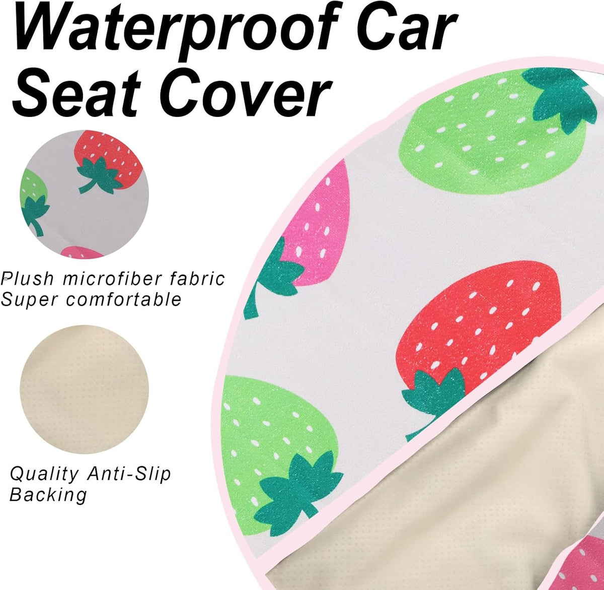 Sweat Towel Car Seat Cover Protector Front Seats for Gym Workout, Running, Swimming, Beach and Hiking, Waterproof Universal Seat Cover for Car, Trucks, Van & SUV (1, Strawberry, Front)