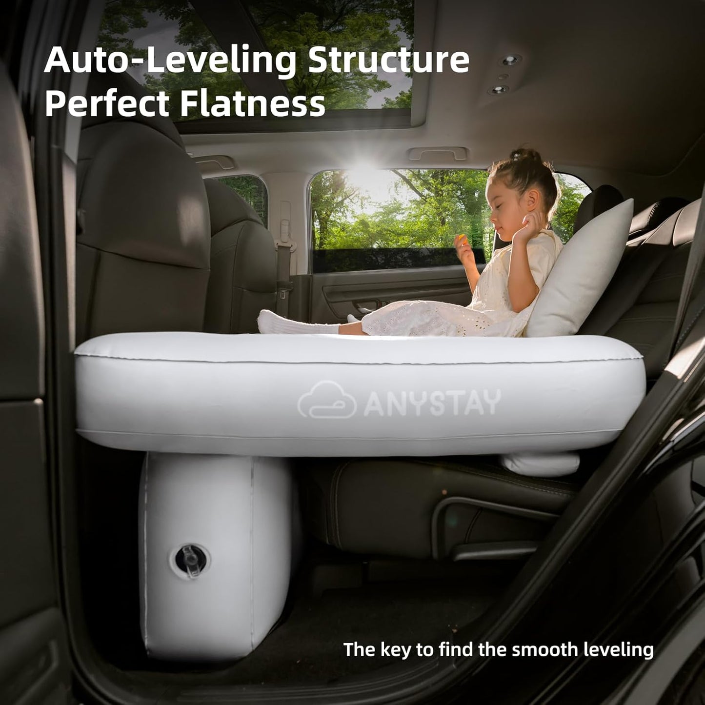 Car Back Seat Air Mattress - Universal Fit SUV/Sedan, Inflatable Camping Mattress with Built-in Pump & Air Support Column, Portable True Flat Gap-Filling Car Bed for Sleeping Roadtrip Travel