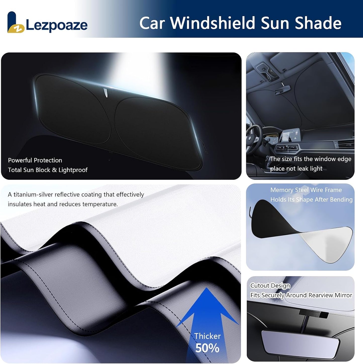 Universal Car Windshield Sun Shade, Blocks 99% Heat & Keeps Interior Cool | Fits Cars, SUVs, Trucks | Foldable with Storage Pocket (57.09x31.5 inches)