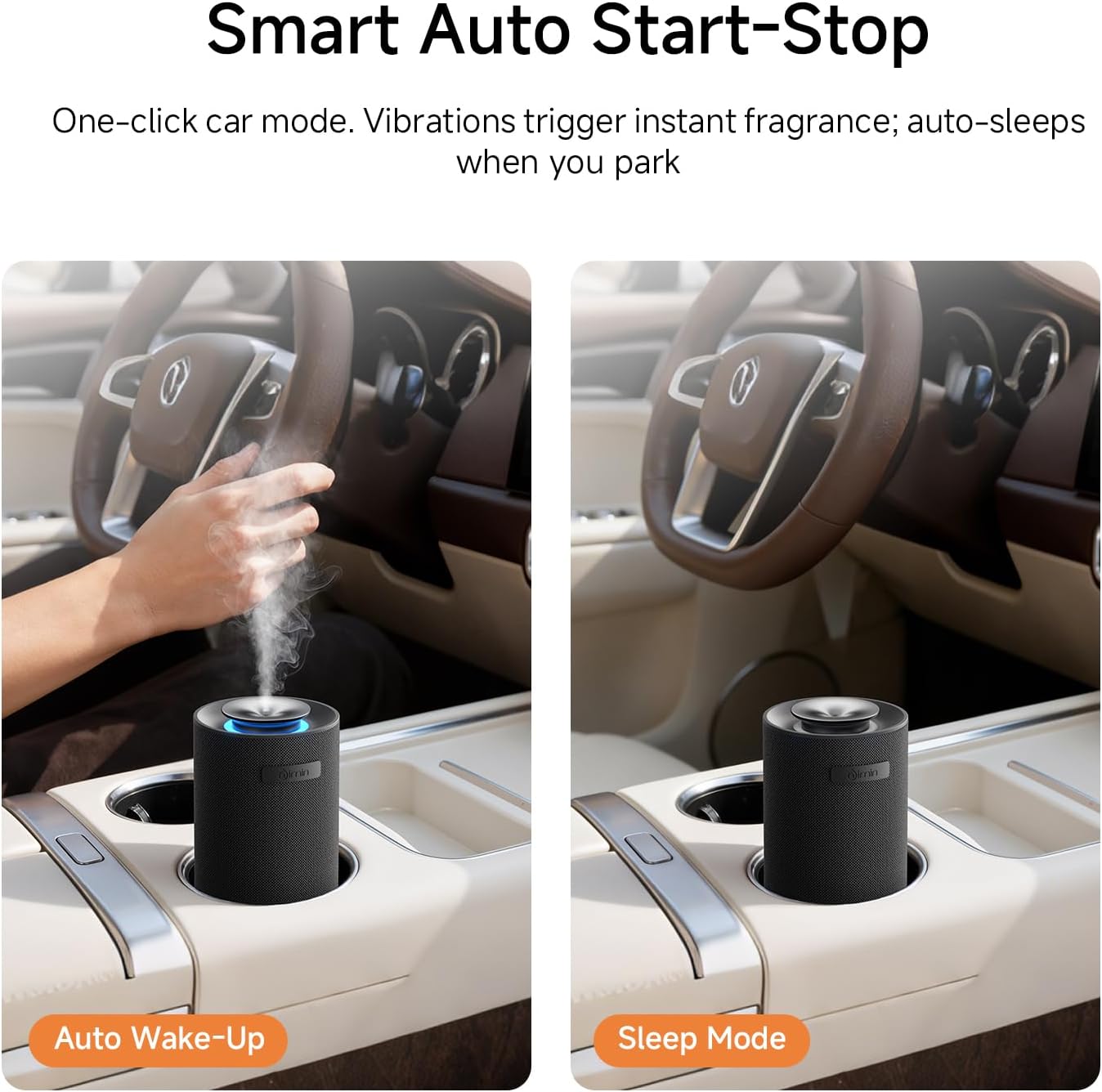 Nimin Smart Auto Start-Stop Car Diffuser, Waterless Essential Oil Diffuser for Home & Car, 2000mAh Battery Powered Cordless Scent Machine, Fits 5/10/15ml Bottles, Black