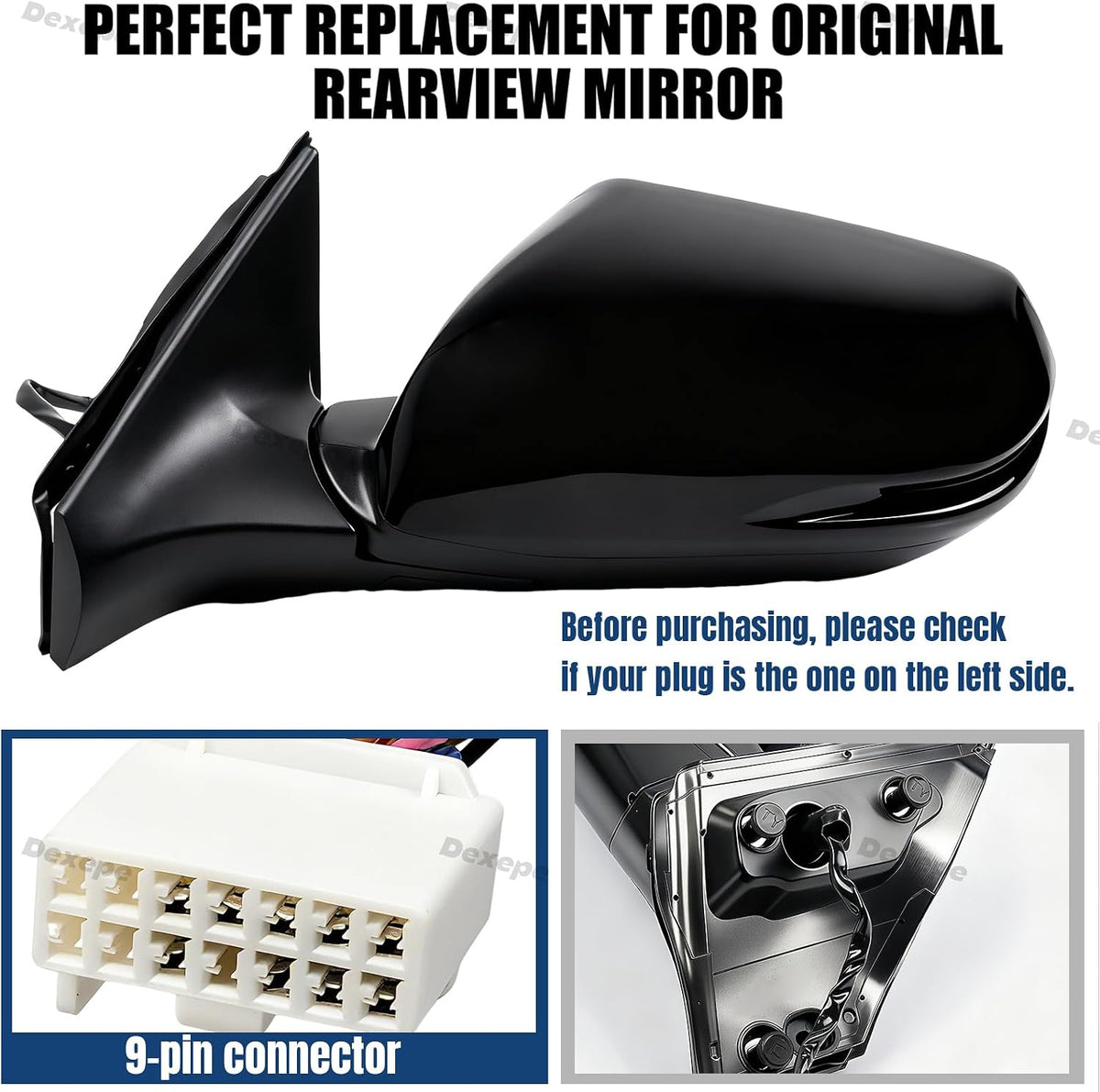 Driver Side Mirror Assembly Compatible with Honda CRV 2017-2022 With Heated, Blind Spot Monitor, Turn Signal, Power Adjustable Glass Black Replace 76258TLAA32 HO1320318 (9 Pin Left)