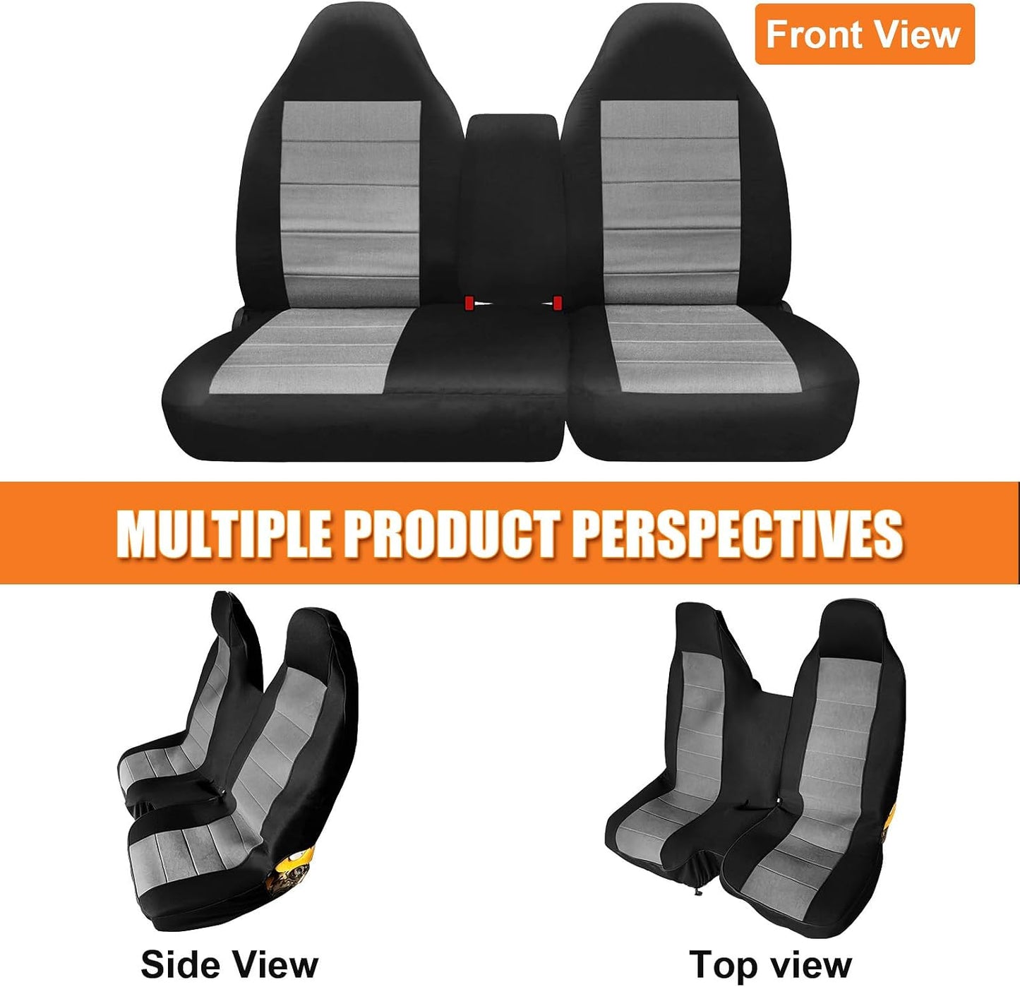 Front Truck Seat Covers for 1997-2000 Ford F-150 | 40/60 Split Bench with Opening Center Console, Not with Airbags Next to The Headrest, Black&Gray