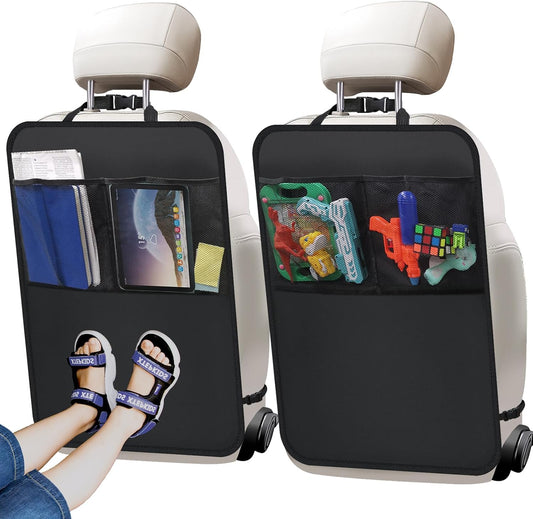 2 Pack Kick Mat Backseat Protector,Back Seat Cover for Kids,Car Seat Back Protectors with 2 Pocket Storage Organizer for Car, SUV, Minivan or Truck Seats (Black)