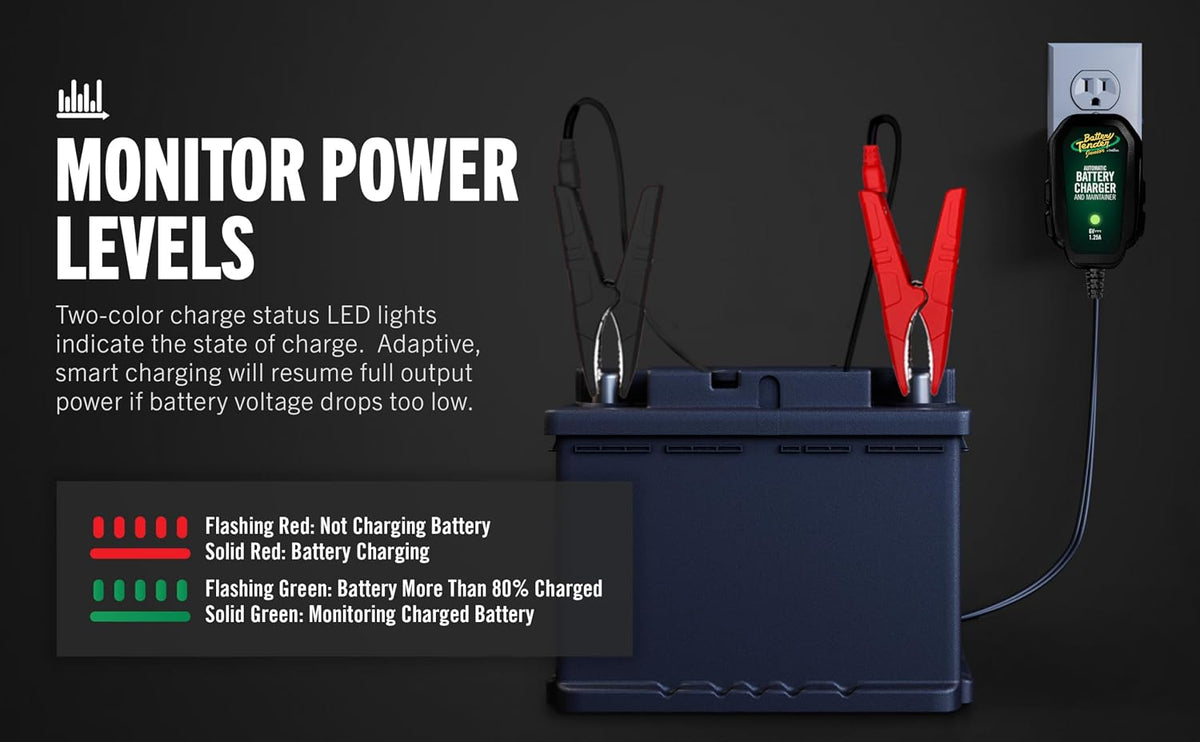 Battery Tender Junior 6V, 1.25 AMP Battery Charger and Maintainer: Fully Automatic 6V Automotive Battery Charger for Cars, Motorcycle, ATVs, and More - 022-0196