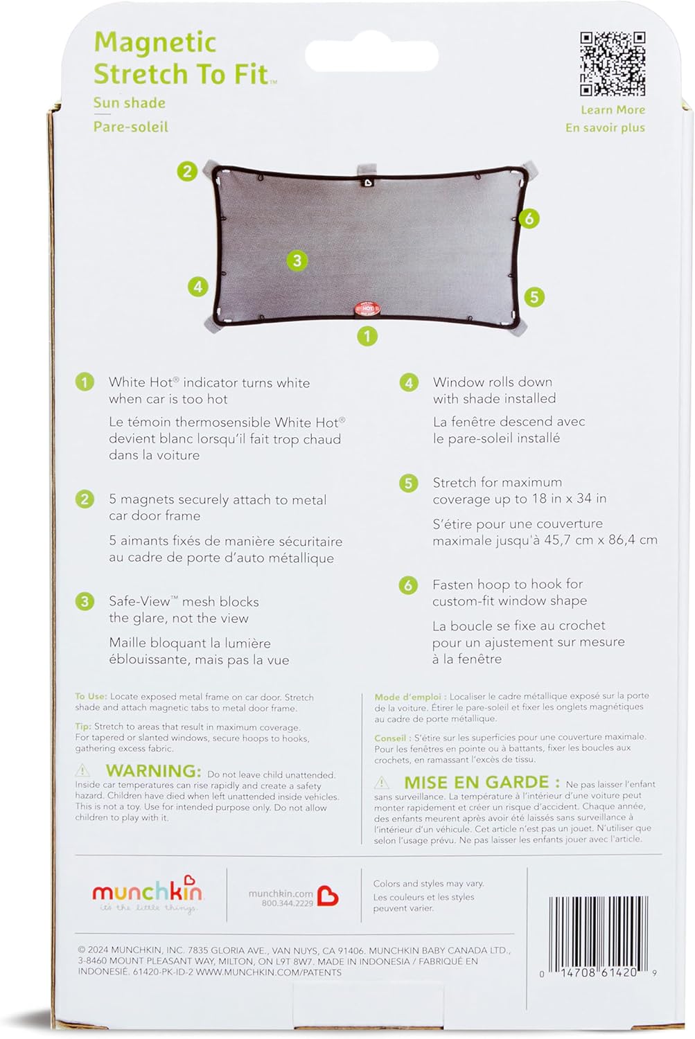 Munchkin® Brica® Magnetic Stretch to Fit™ Car Window Shade for Baby, Side Window Sun Shade, Black, 1 Pack