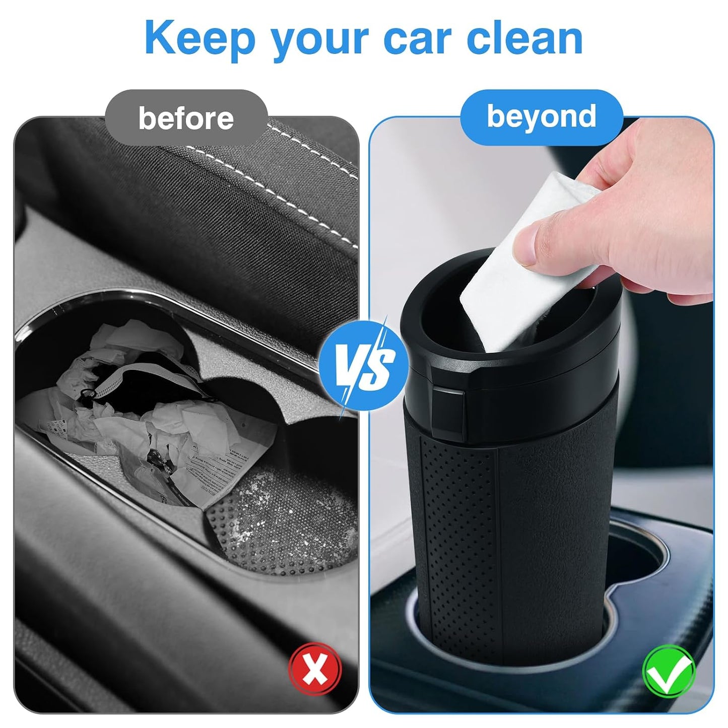 Car Trash Can Bin with Lid, 2 Packs Mini Leakproof Garbage Can for Vehicle, Cup Holder Trash Can, Small Trash Bin for Cars, Home, Bedroom, Office (Black)