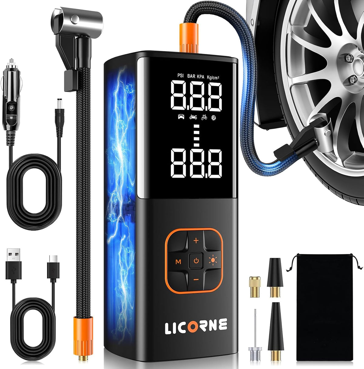 LICORNE Tire Inflator 5x 180 PSI cordless inflator with digital pressure