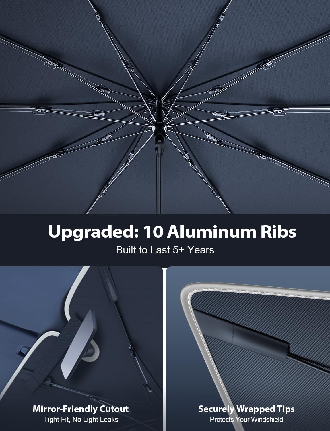 2026 Flagship Truck Windshield Sun Shade Umbrella for Ford F150/250/350, Silverado, Tundra, RAM 1500, Sierra – Ice Crystal Coating Blocks 99.9% UV & Heat, Keeps Car Cool & Protects Interior, Easy Use