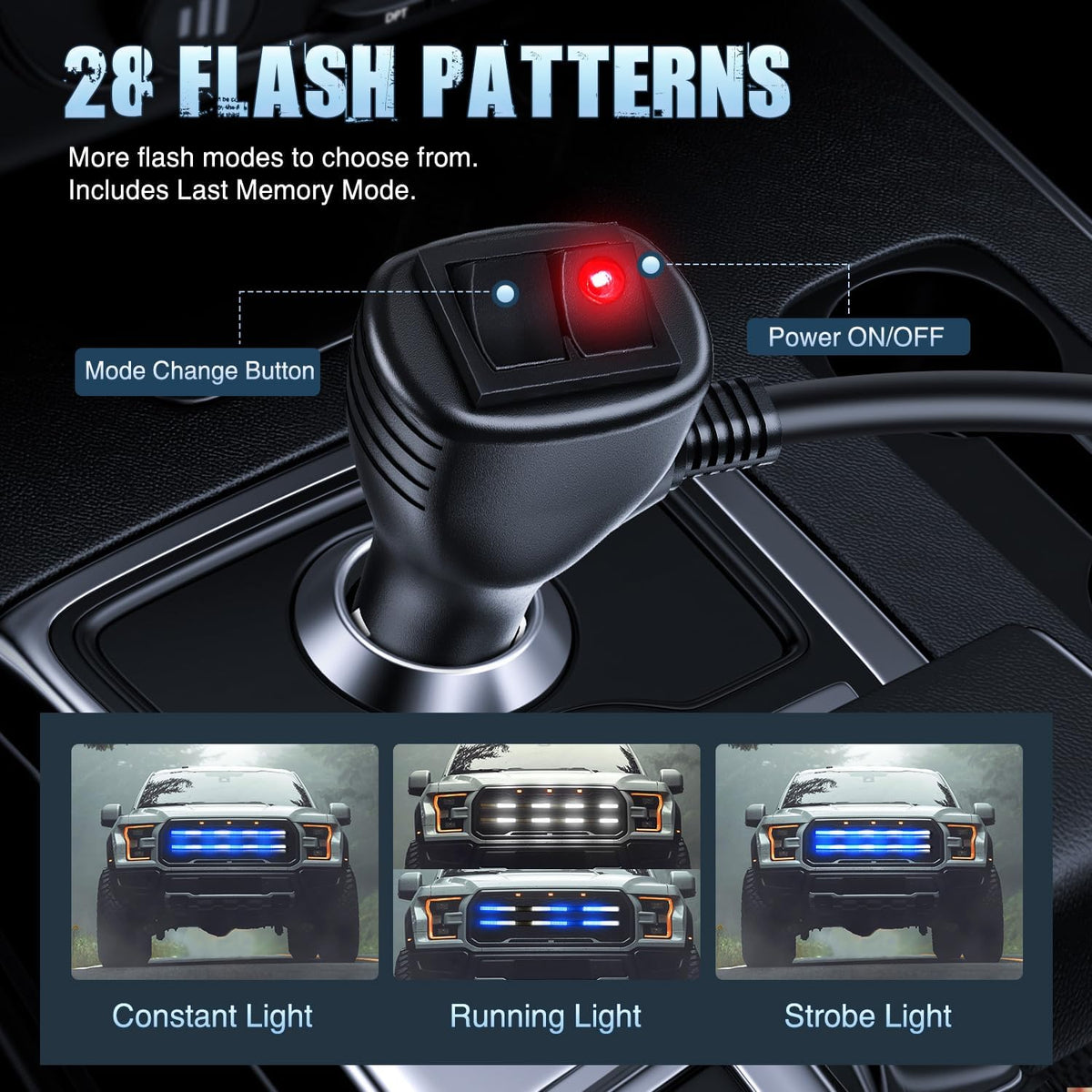 Nilight 2PCS 24" Truck Grille Strobe Light Strips 384 LED Blue White