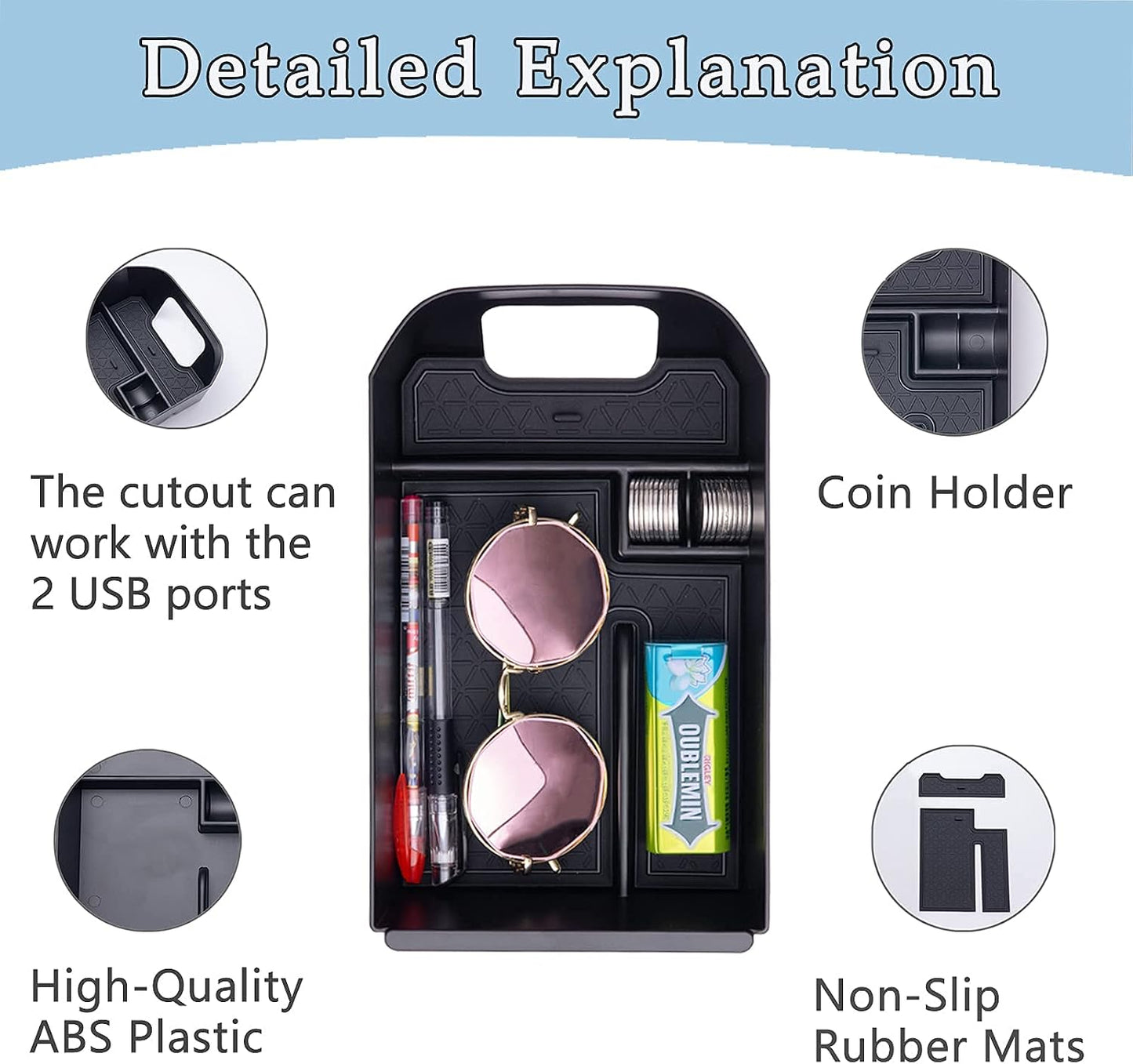 JDMCAR Center Console Tray Organizer Compatible with Toyota RAV4 Accessories 2025 2024 2023 2022 2021 2020 2019 and 2021-2025 RAV-4 Prime, Armrest Insert Container ABS Material Secondary Storage Box
