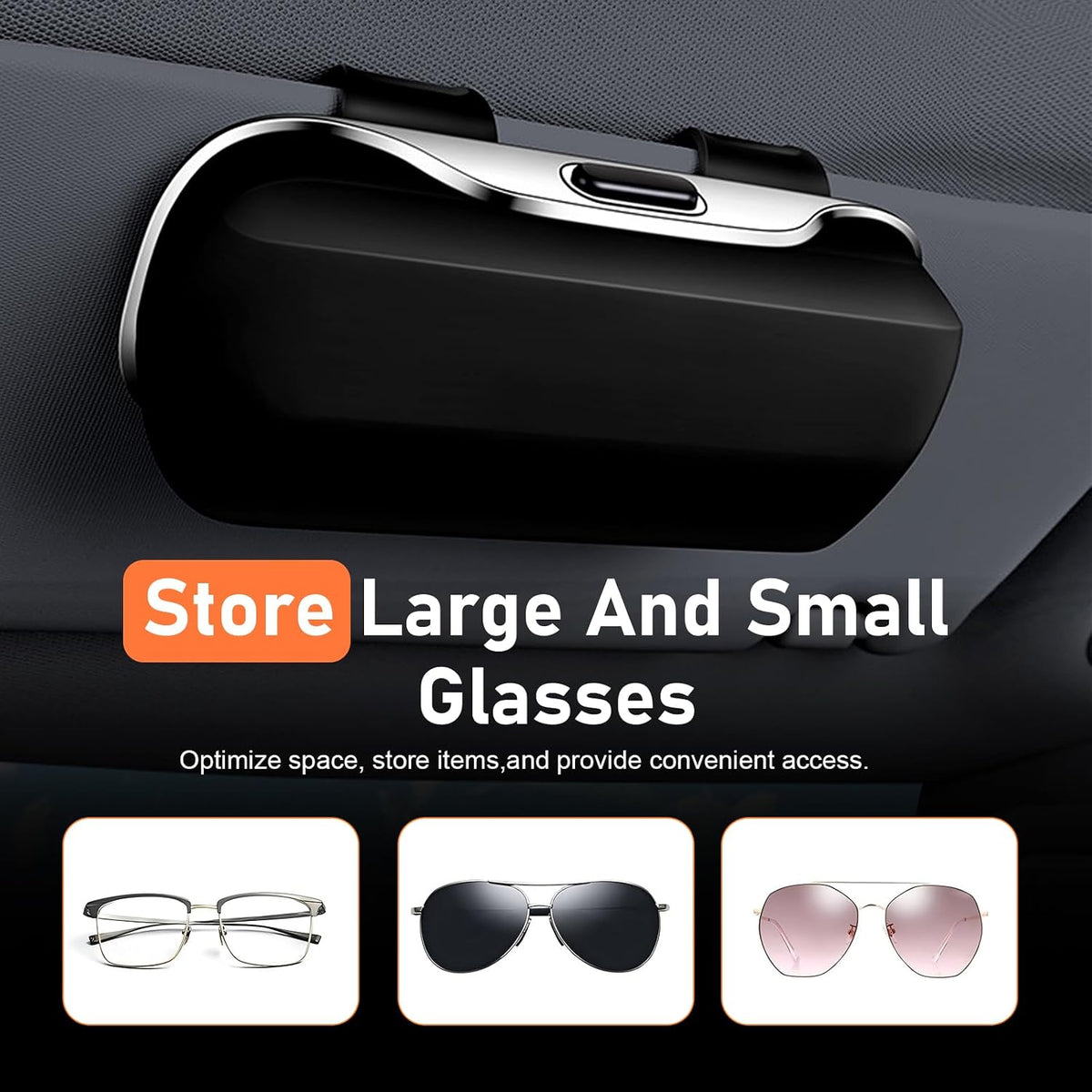 Car Visor Sunglass Holder, ABS Anti-scratch Eyeglasses Protection Case, Multi-function One-press Open Storage Box, Sun Visor Organizer Accessory for Most SUVs Sedans Trucks (Black)
