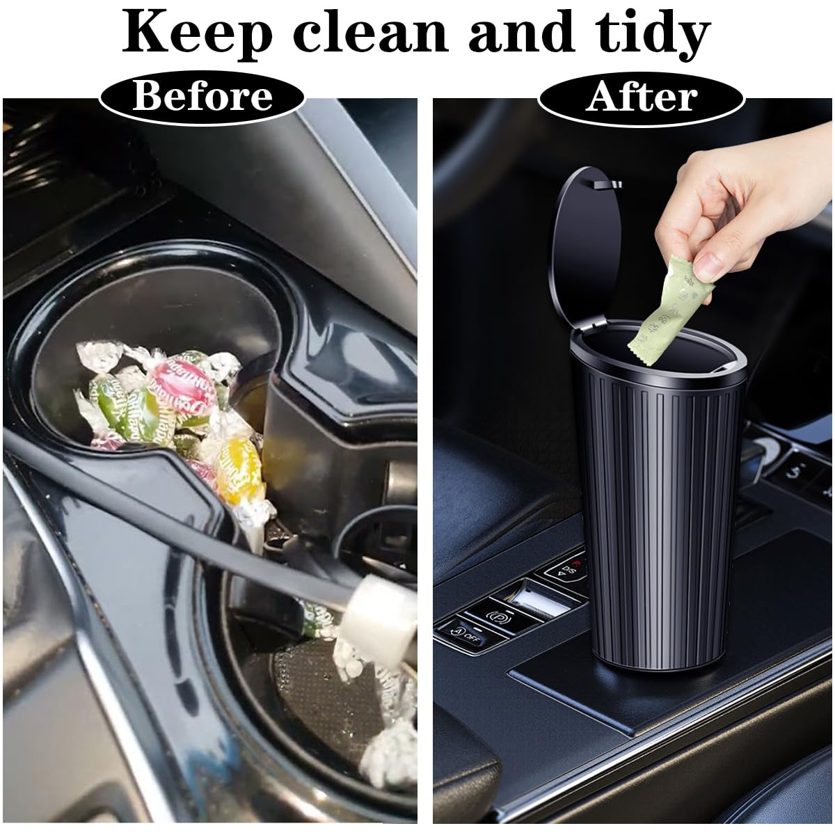 Car Trash Bin with Lid - 2 Pack Universal Leakproof Vehicle Garbage Can Bin with 40pcs Trash Bags - Car Organizers and Storage for Front Back Seat Accessories