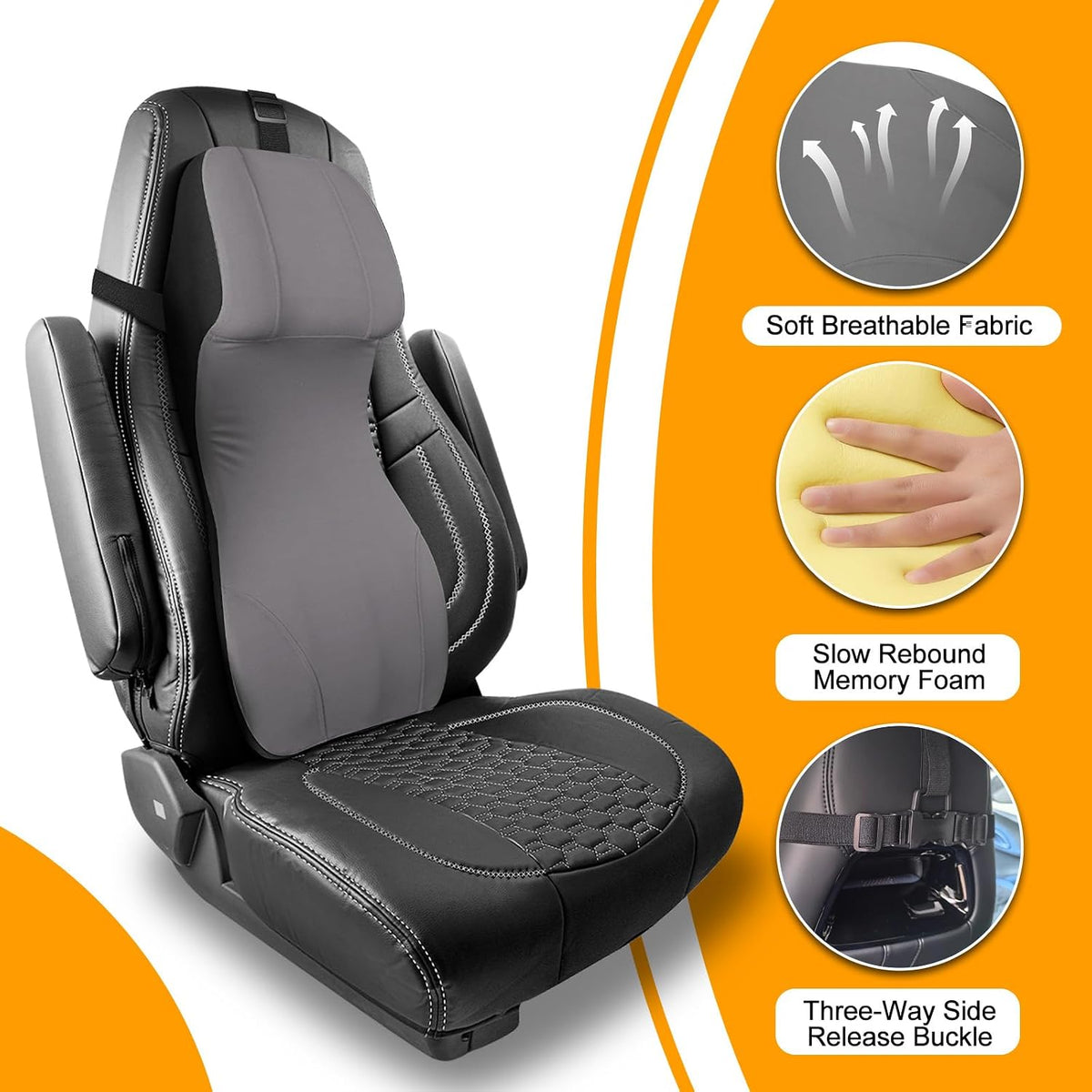 2-in-1 Car Lumbar Support with Headrest Pillow for Semi Truck Motorhome, Gray