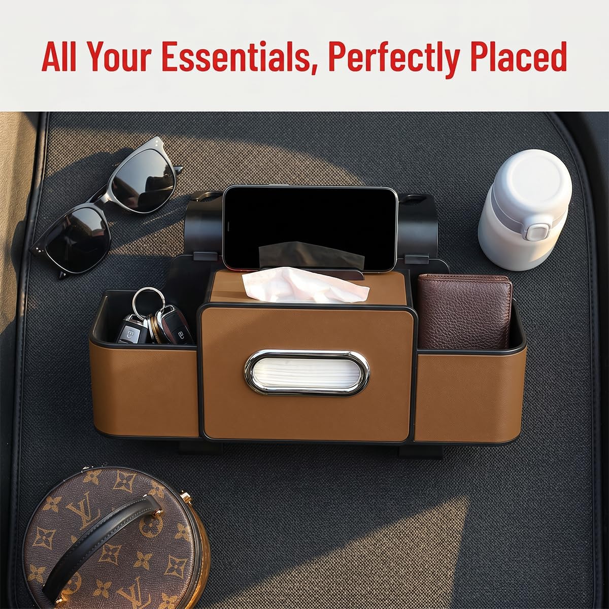 4-in-1 Car Backseat Organizer, Brown