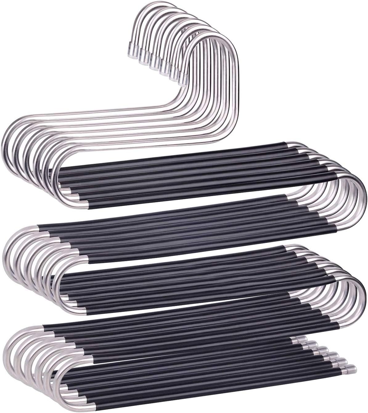devesanter Hangers Space Save Non-Slip 6 Pack S-Shape Clothes Hangers Stainless Steel Closet Storage Organizer for Pants Jeans Scarf Trousers Hanging Black