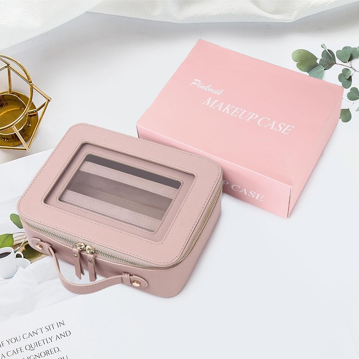 Pinkmik Clear Makeup Bag, (Pink, L+M+SLIM), 3pcs