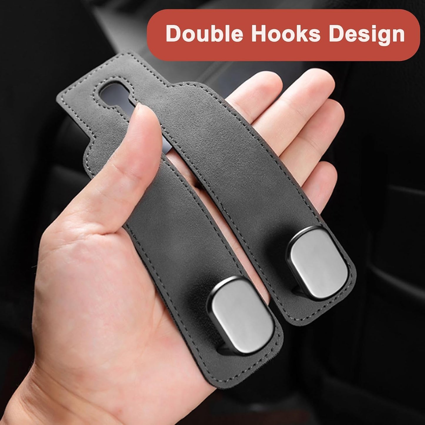 Amelity Car Headrest Hooks, Purse Hook for Vehicle 2 Pack Gray | Universal Car Interior Accessories for Women, Available in 2/4 Pack, Storage Hanger Holds Purses, Backpacks, Grocery Bags