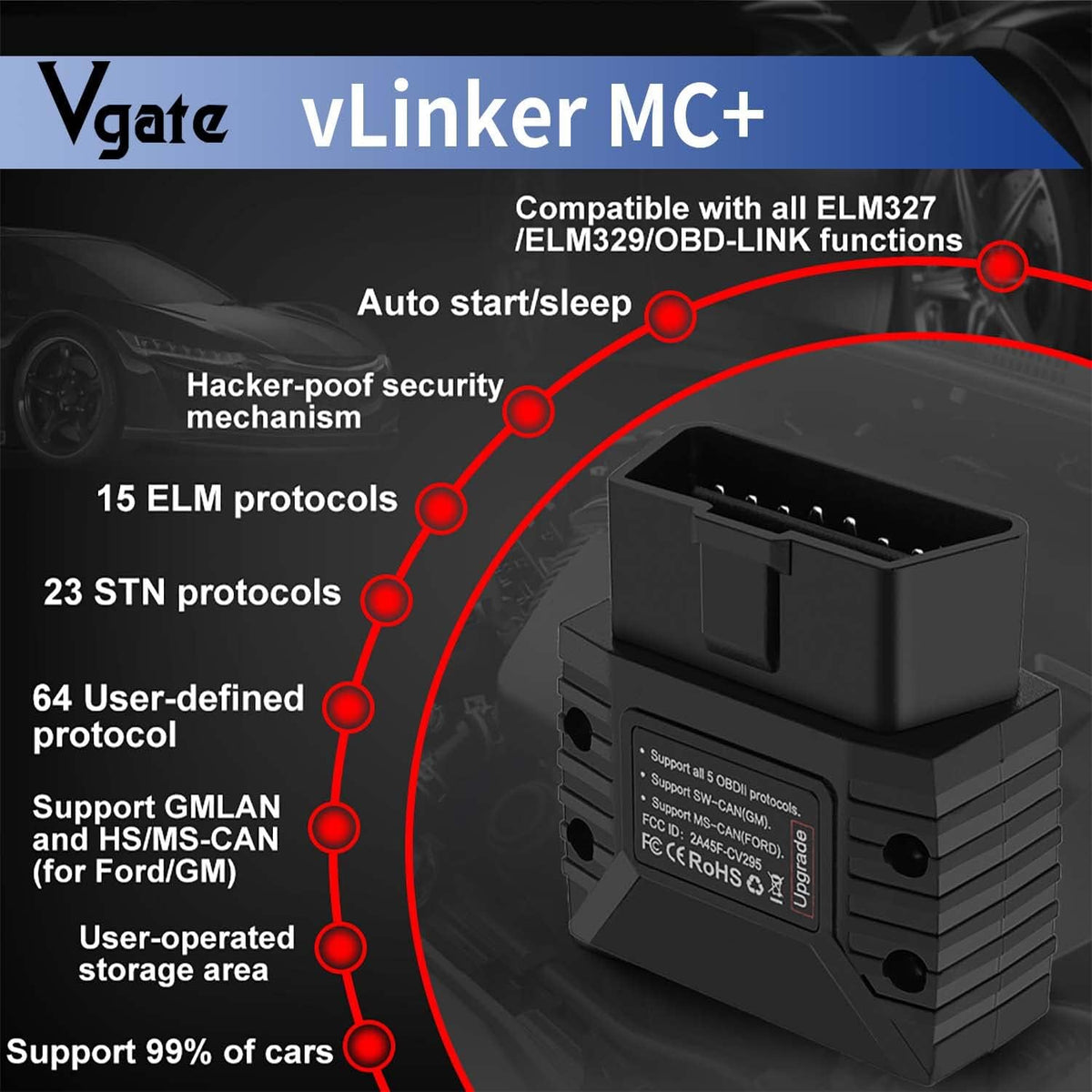 Vgate vLinker MC+ (BT3.0/BLE4.0) OBD2 Scanner Code Reader Diagnostic Tool