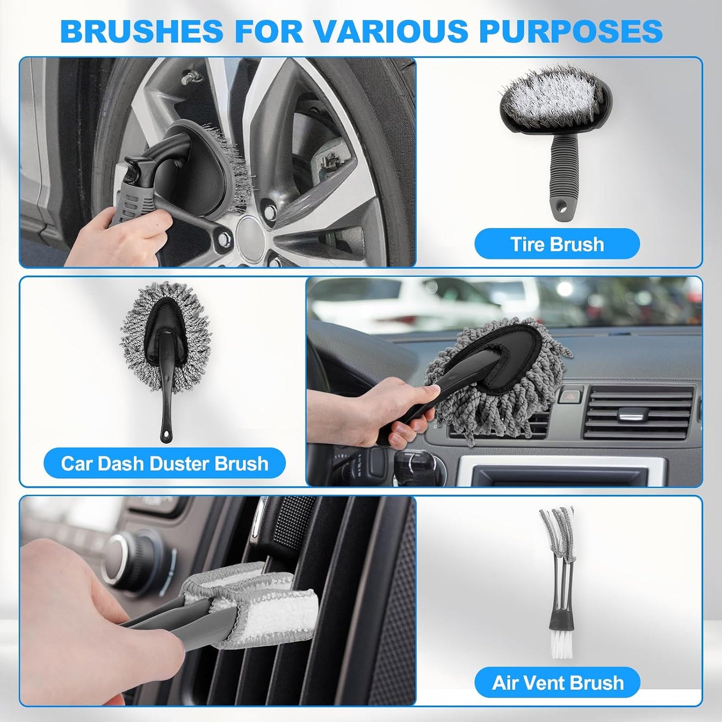 THINKWORK Car Detailing Kit, Car Detailing Brush Set, Car Cleaning Drill Brush Kit with Extension Pole, Professional Auto Detailing Supplies for Automobile Interior Exterior Wheels