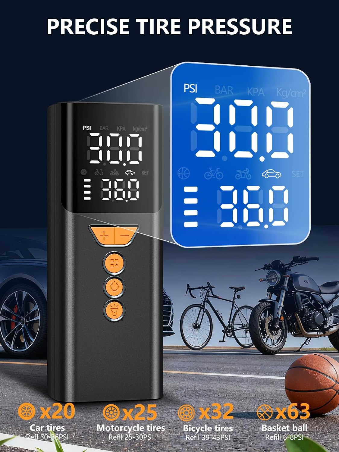 Tire Inflator Portable Air Compressor,Bike Pump with Memory Function
