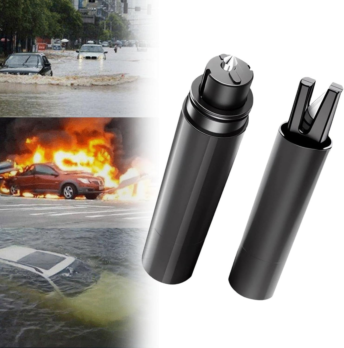4 PCS Safe Hammer Car Escape Tool and Seatbelt Cutter, Safehammer Glass Breaker, Glass Hammer with Test Glass for Land and Underwater