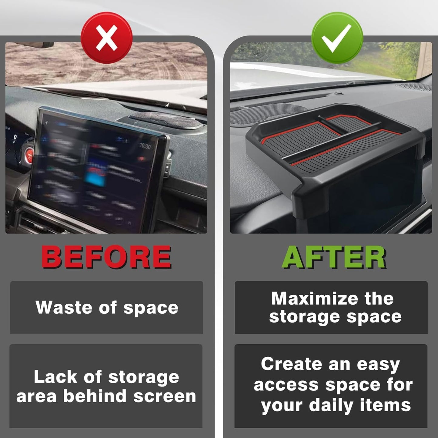Muslogy Dashboard Storage Box for 2024 2025 2026 Tacoma &amp; 2025 2026 4Runner Accessories Center Console Organizer w/ 8-inch Screen for SR SR5 TRD PreRunner TRD Sport Off-Road Pro Trailhunter (Red)