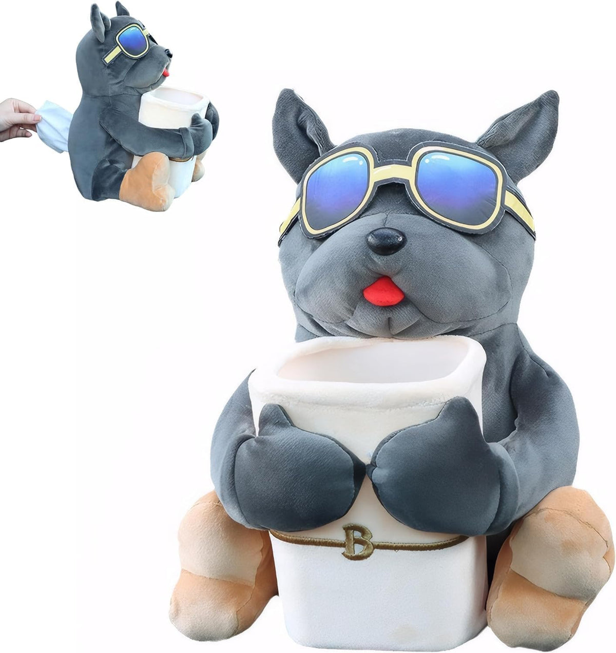 Multifunctional Deluxe Trash Can and Storage Box, Cute Tissue Box, Creative Animal Cartoon Decorative Organizer for Car and Home, Dog, Grey
