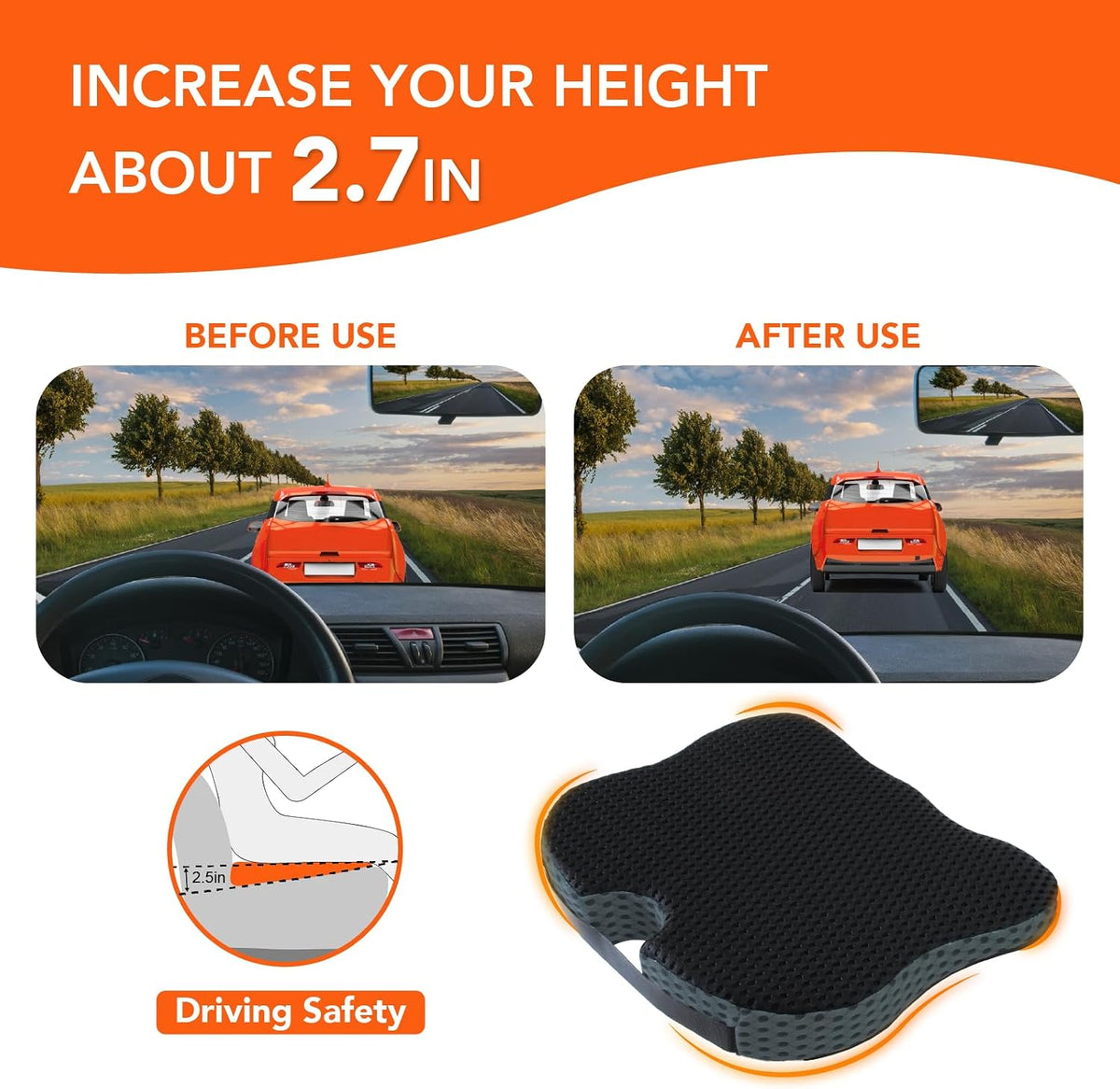 Lofty Aim Car Seat Cushion, Comfort Memory Foam Car Cushions for Driving (Gray)
