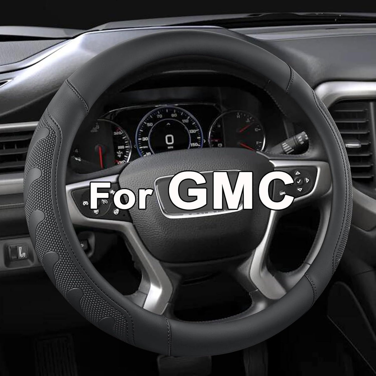GIANT PANDA Steering Wheel Cover for GMC Sierra Acadia Terrain Yukon(Black+Gray Line-Standard Size)