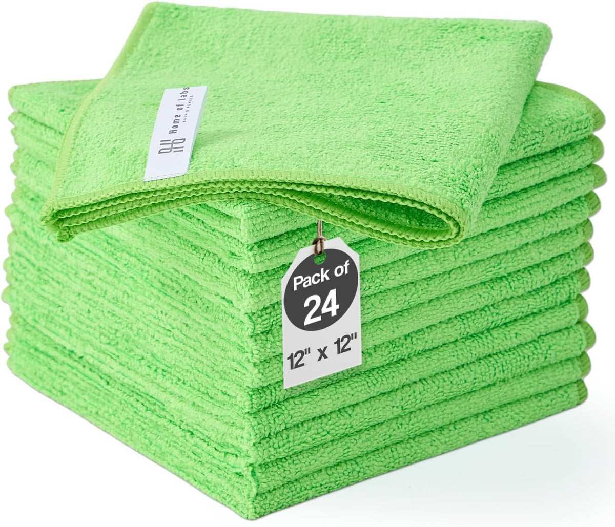 Microfiber Cleaning Cloth 24 Pack, 12x12 Inch Lint Free Streak Free Towels, Ultra Absorbent Cleaning Rags for Cars, Auto Detailing, Kitchen & Windows (24, Green)