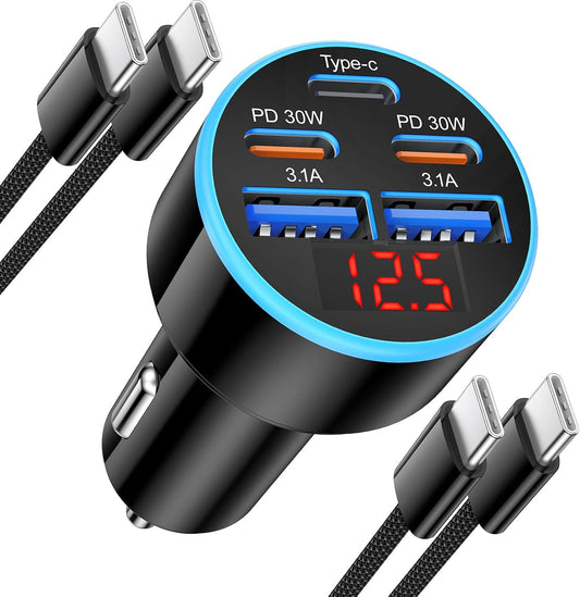 USB-C Car Charger, 5-Port 90W USB C Fast Charging Cigarette Lighter Adapter