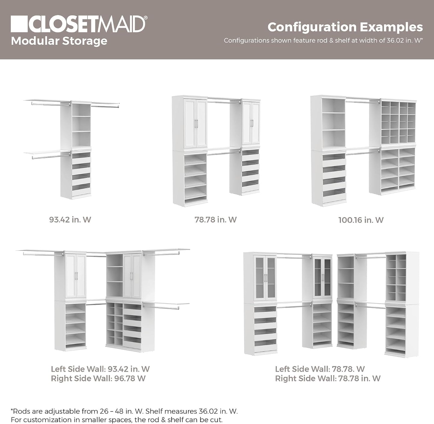 ClosetMaid Modular Storage Pair Set, 2 Glass Pane Doors, Wood Closet Organizer Shaker Style, Add On Accessory for Shelf Units, White, 34.88" H x 21.02" W x 1.81" D