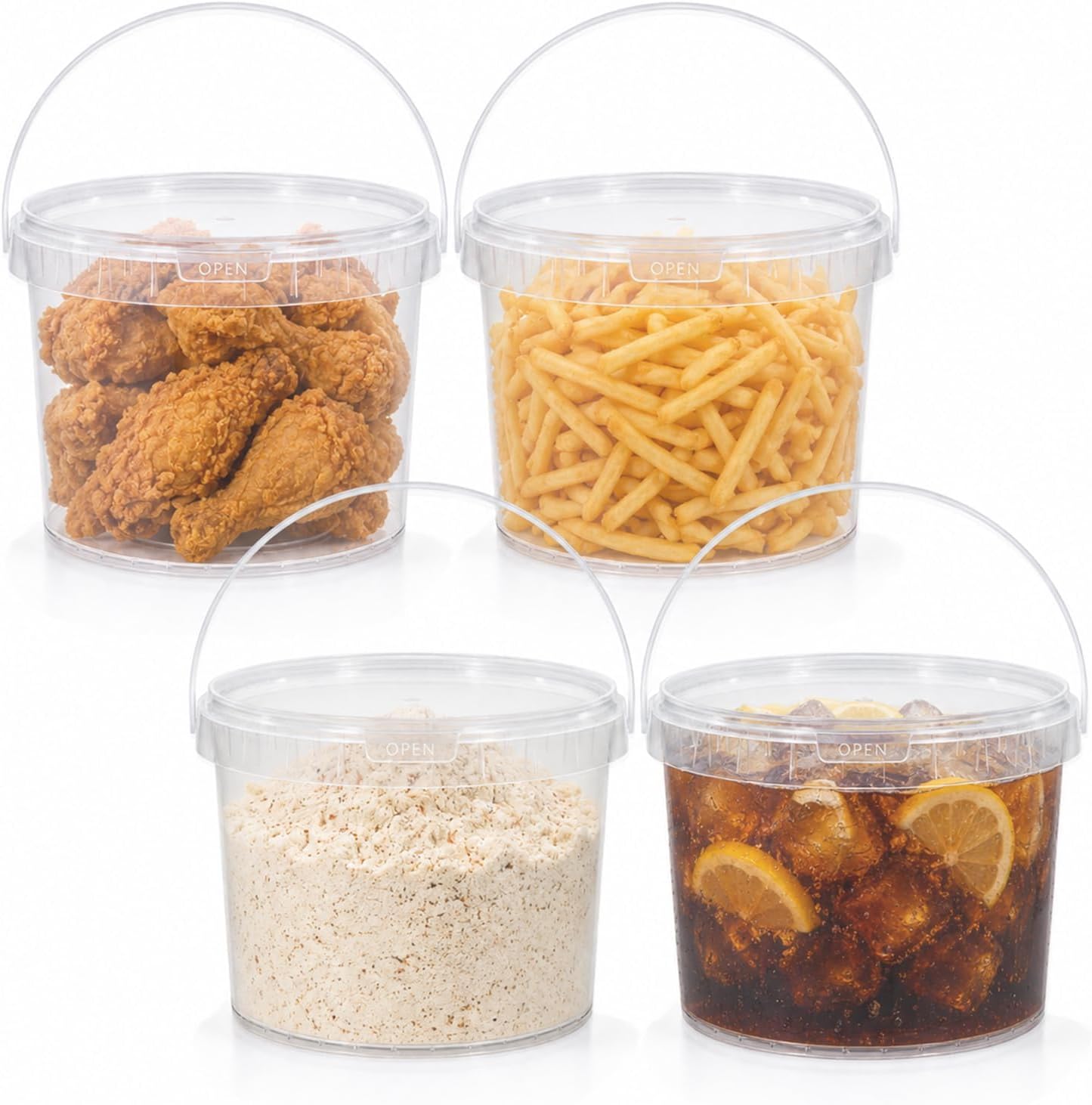 DEMORA 4 Pack 1.6 Gallon Food Grade Storage Buckets with Lids, White | BPA-Free & Stackable, Leakproof Freezer Safe; For Deli, Ice Cream, Meal Prep, Cleaning, Car Wash & Fishing