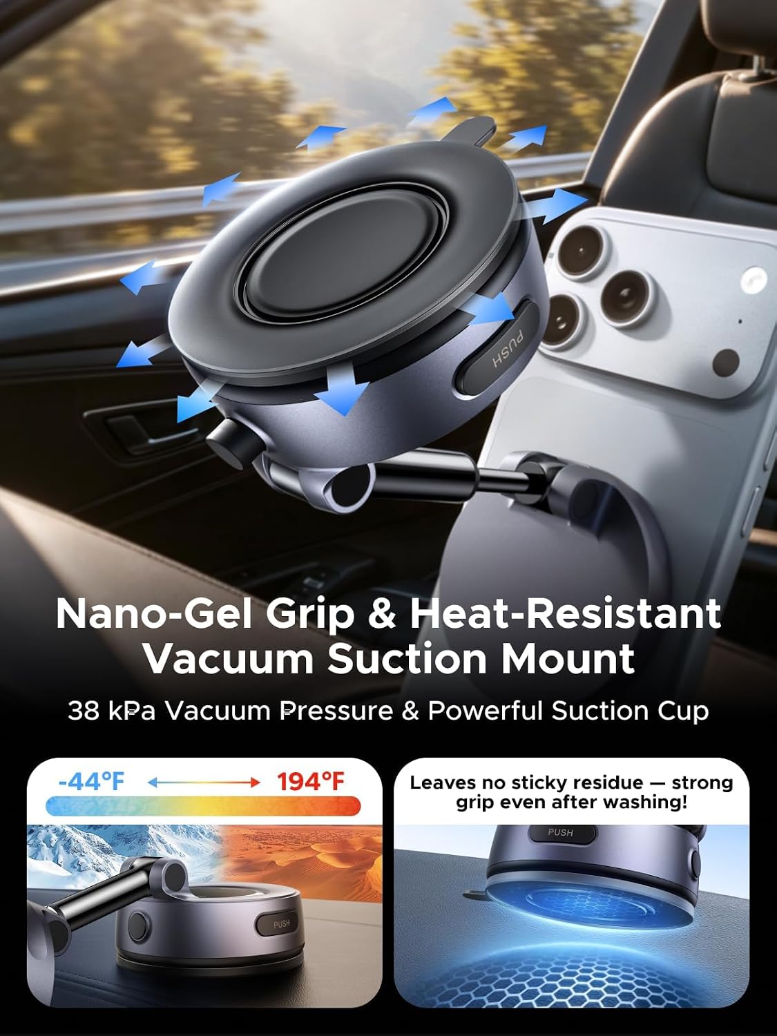 UGREEN 25W Qi2.2 MagSafe Compatible Wireless Car Charger Mount, Suction Cup
