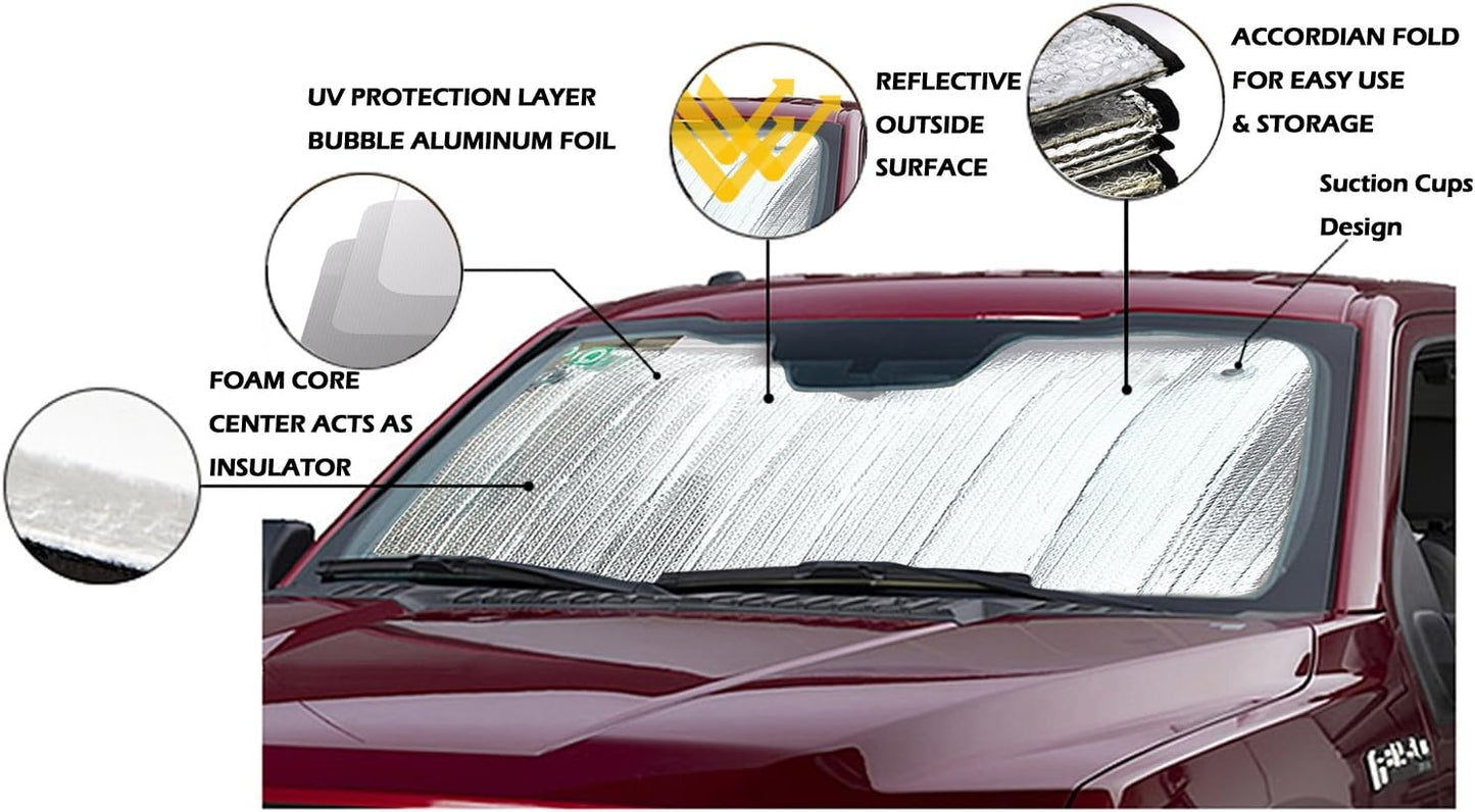 Windshield Sun Shade, Car Window Shade as Bonus by Big Hippo Keep Vehicle Cool Protect Your Car from Sun Heat & Glare Best UV Ray Visor Protector (Size: 55.16"X 27.5")