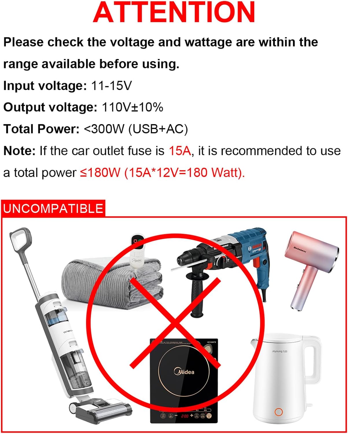 300W Portable Charger Car Power Inverters for Vehicle | 24W USB A/C,Dual 12V-110V AC Car Plug Adapter Outlet,Cigarette Lighter Adapter for Laptop/Camping/Road trip essentials